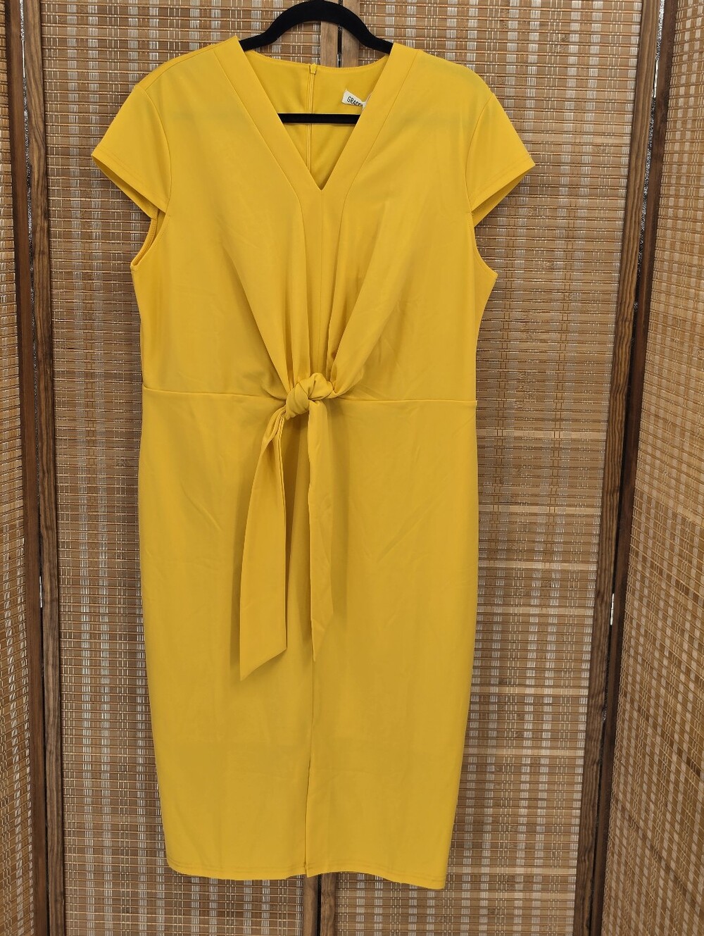 Grace Karin Cap Sleeve Yellow Tie-Front V-Neck Dress Size Large NWT
